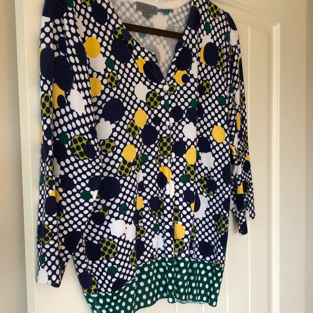 Joseph A cardigan. Navy green polka dots Size XL